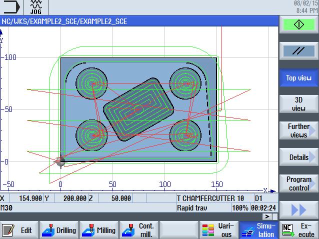 3.2.8 Simulating the milling program Simulation of the machining operations in the top view