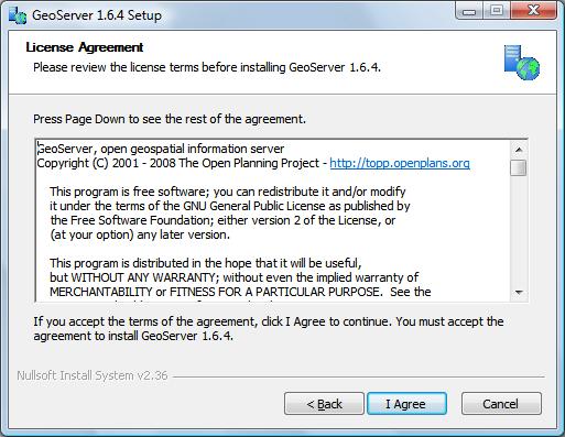 4. GeoServer is a GPL application, press I