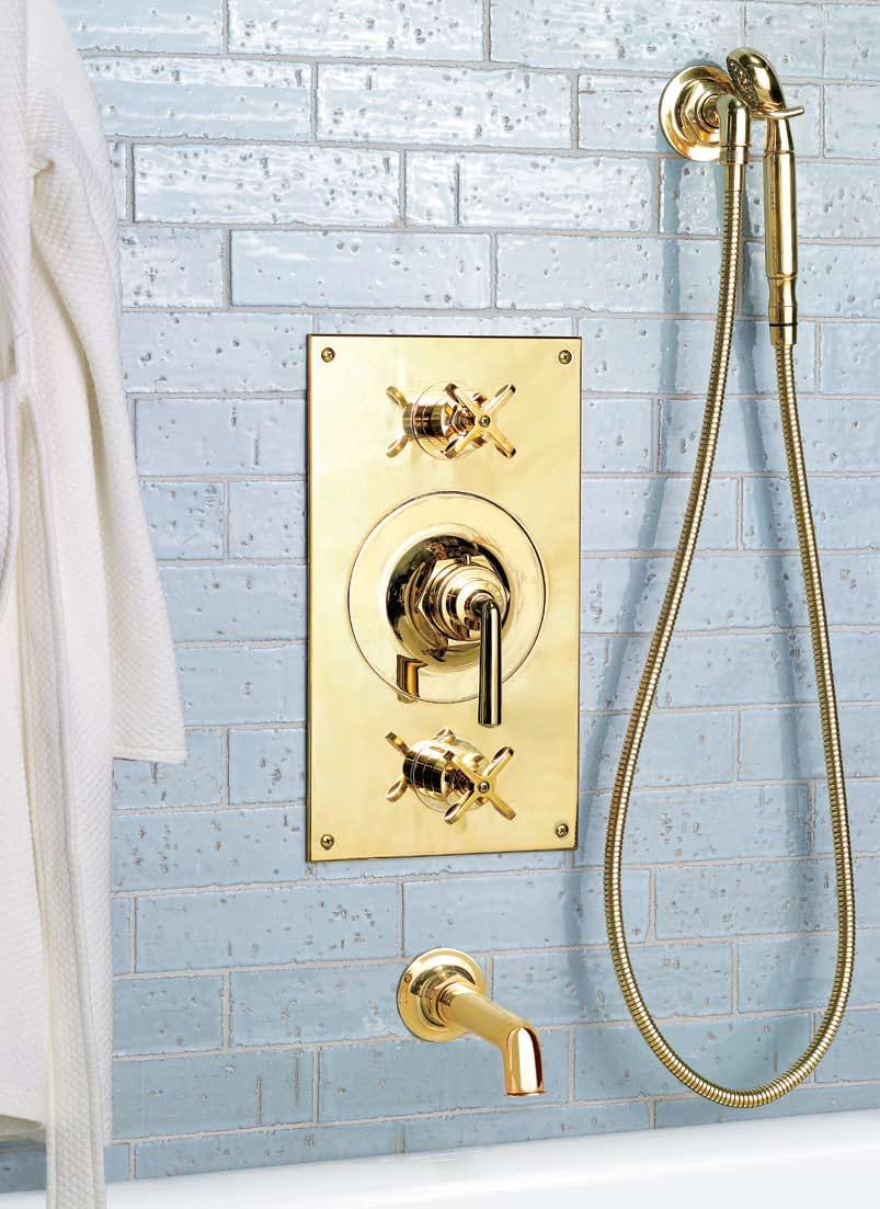 Metal Lever Handle Thermostatic with Metal Cross Handle Shutoff Trims Shown in 05-68686-78150 Handshower on Hook Shown in 05-49527-96213 Tub Spout Shown in 09-69585-27473 Field Tile 2¼" x 8" shown in