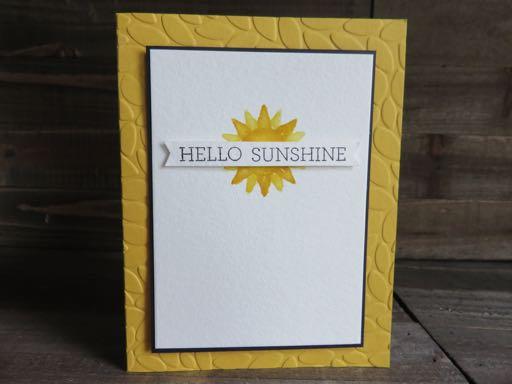 Hello Sunshine 122959 Watercolor Paper -3 ¼ x 4 ½ 131173 Crushed Curry Pad 131199 Crushed Curry Cardstock- ½ sheet 140931 Black Archival Pad 121045 Basic Black Cardstock -3 3/8 x 4 3/8 141493 Petal