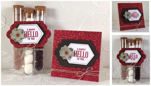 Hot Chocolate Test Tube Trio & Mini Card 133155/133152 Petite Petals Stamp Set 133322 Petite Petals Punch 121790 Red Glimmer Paper 119686 Early Espresso Cardstock 100730 Whisper White Cardstock