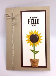 Happy Sunflower 102128 Chocolate Chip cardstock (2" x 4 ½ ) 101650 Very Vanilla cardstock (1 ¾ x 4 ¼ ) 100702 Old Olive cardstock (1/8 x 1 ¾ ) 133766 Crumb Cake Note Cards & Envelopes 126979