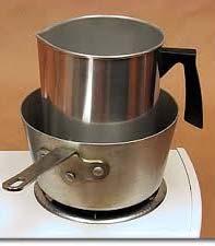 Prepare Double Boiler Melt Wax Place a medium sized pot onto the stove. Fill with about 1 2 inches of water. Place the pouring pitcher into the pot with the wax already in it.