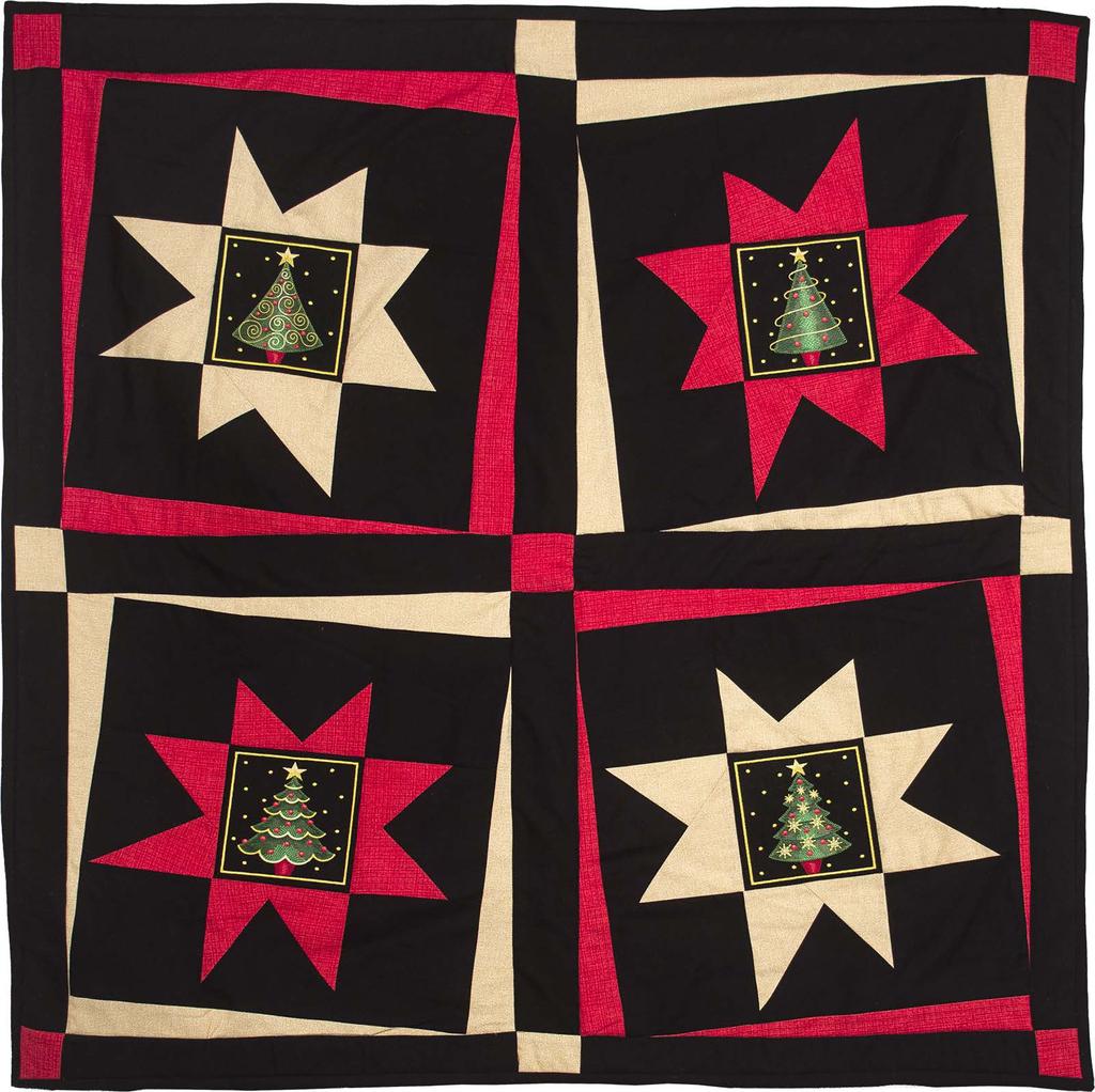 Merry Holiday Twinkling Stars Wallhanging Instructions This merry wallhanging sets four embroidered blocks in a wonky star, which are then tilted into a larger block before sashing.