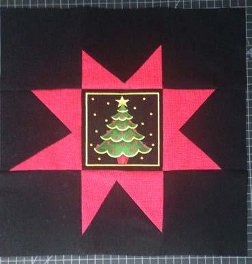PHOTO 7 Arrange the completed star points in a 9 patch layout with the embroidered center block and four plain background
