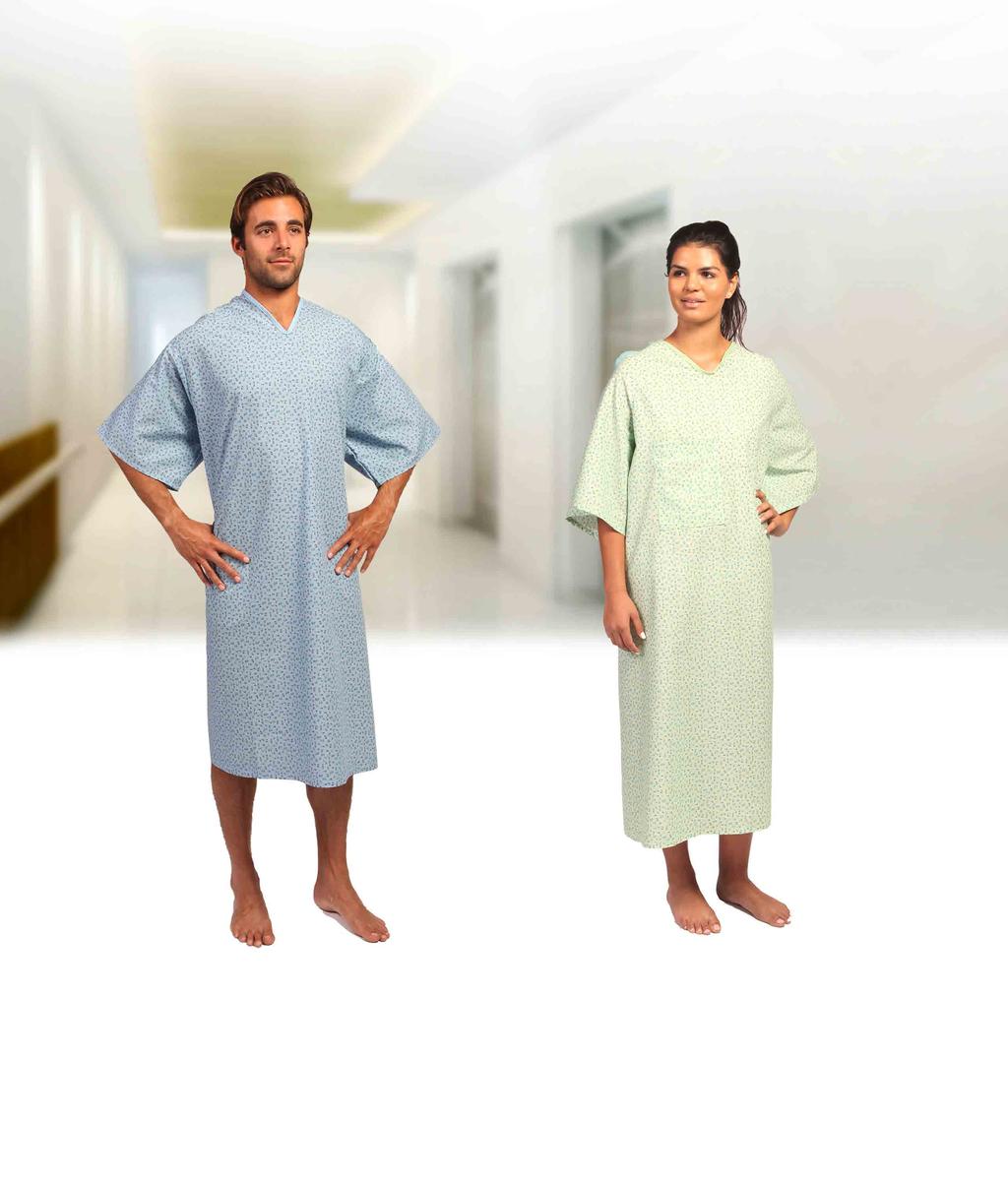 HEALTHCARE DuraPlus Patient Gown 100% Polyester Available in urban blocks blue Angle back, tie side closure Available in size large