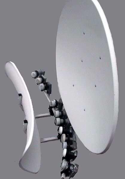 Satellite TV antenna (including a converter for several satellites) Satellite TV uses transmitters (transponders) installed in artificial satellites orbiting Earth in