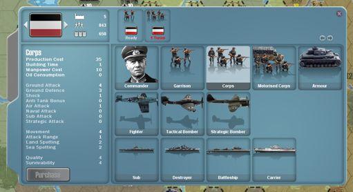 Purchasing & Research 16.0 PURCHASING UNITS You can purchase new units and recruit Commanders from the Production Screen. Each Major Country recruits their own unique troops and commanders.