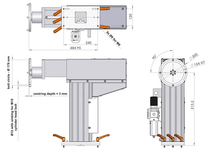 The Spindle height is available according to drive unit or turntable model. The ounter Pressure Stock clamps with an foot switch. Technical etails: Pressure: 1200 N at 4 bar Weight: approx.