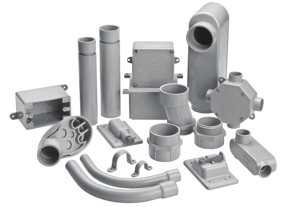 Rigid PVC Conduit Fittings Injection Molded in Sizes / - Royal Building Products offers a complete line of rigid PVC conduit ﬁttings.