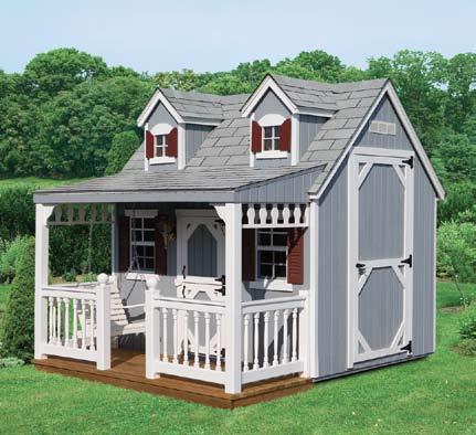 backyard cabin Our 8' x 12' Backyard Cabin is the perfect size for a boy or girl. Features 3' built-in porch with white vinyl railing.