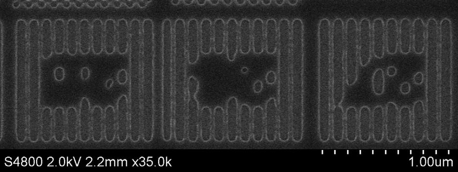 Figure 6, shows the results for the 20, 19 and 18 nm contacts. Figure 4. Conventional (not pseudo phase shift mode) print of the mask where we see the actual checkerboard pattern.