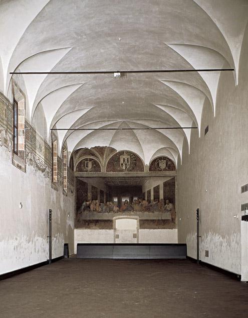 Artist: Leonardo Title: The Last Supper Medium: Wall painting: Tempera and oil on plaster Size: 15'2" X 28'10" (4.6 X 8.