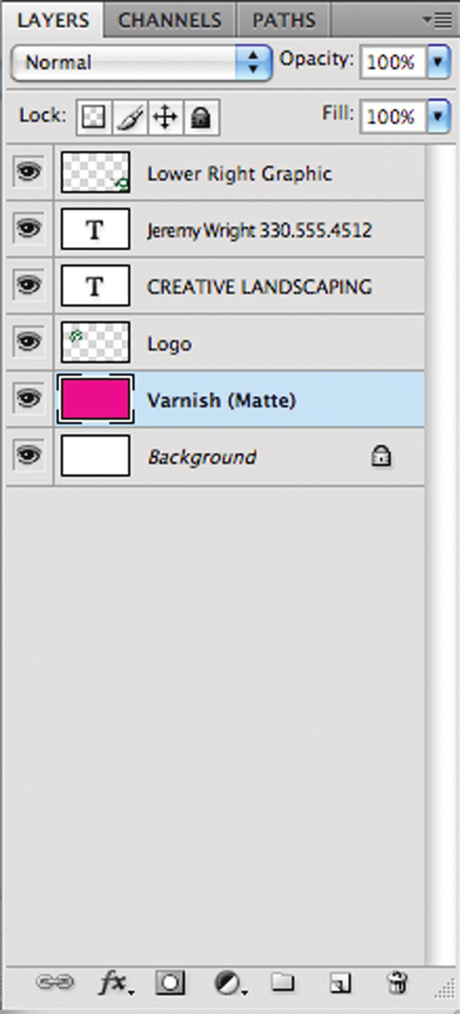 ADDING VARNISH, CONT. In order for your varnish to print correctly, you MUST keep your file separated into layers.