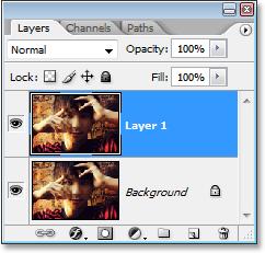 With my image open in Photoshop, I can see in my Layers palette that I currently have only one layer, the Background layer, which contains my image: Photoshop s Layers palette showing the Background