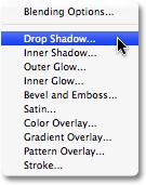 Select Drop Shadow from the list of layer styles that appears: Select the Drop Shadow layer style.