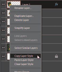 To apply the copied style to your other cut-outs, simply right-click on the target layer and choose Paste Layer Style from the pop-up.