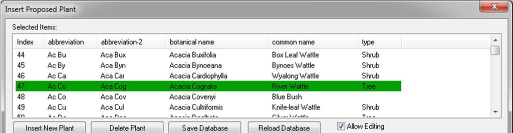 Repeat this procedure for each of the plants you wish to use and then SAVE the DATABASE.