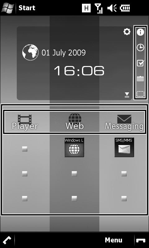 Introducere 38 Introducere 1 4 6 9 2 3 11 1. Pictograma Start - Selectaţi această pictogramă pentru a accesa meniul Start al sistemului de operare Windows Mobile. 5 7 8 10 2. Indicatorii de stare.