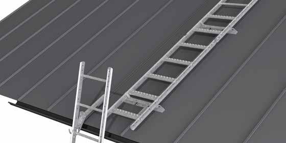 STAIR TREADS FOR ROOF LADDER Loose stair treads made of anti-slip profile metal. The stair tread is hooked around the roof ladder's rungs and locked with bolted joints.