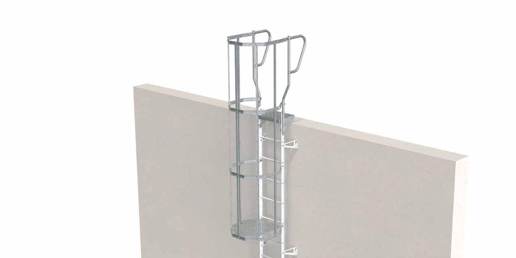 ACCESSORIES FOR CAT LADDER Cat ladders that are used for evacuation should be provided with a safety cage. The safety cage for cat ladders is made from modules with a length of 900 mm.