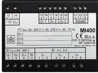 MI 400 The MI 400 programmable measuring transducer supervises an electrical system. Large input range allows use of transducer for measuring of any standard AC current and voltage.