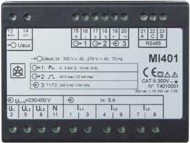 MI 401 The MI 401 programmable measuring transducer supervises quantities of an electrical system. A large input range enables the measurement of any standard AC current and voltage.