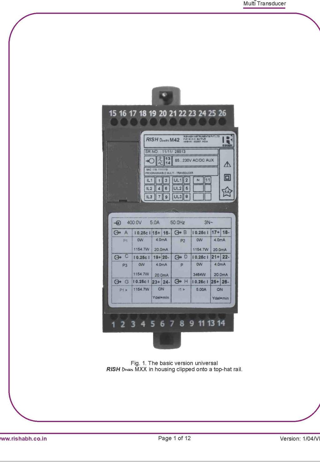 RISH Ducer MXX Series Programmable Multi Transducer Data Sheet Programmable Multi Transducer Fig. 1.