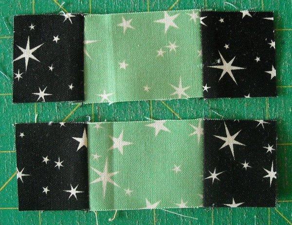 Sew a square to each end of the 2 remaining small rectangles.