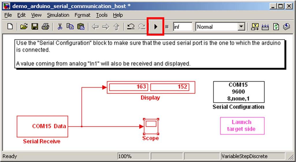 6. Open the block Serial Receive and set the Communication Port to the port number identified in Step 2. 7.