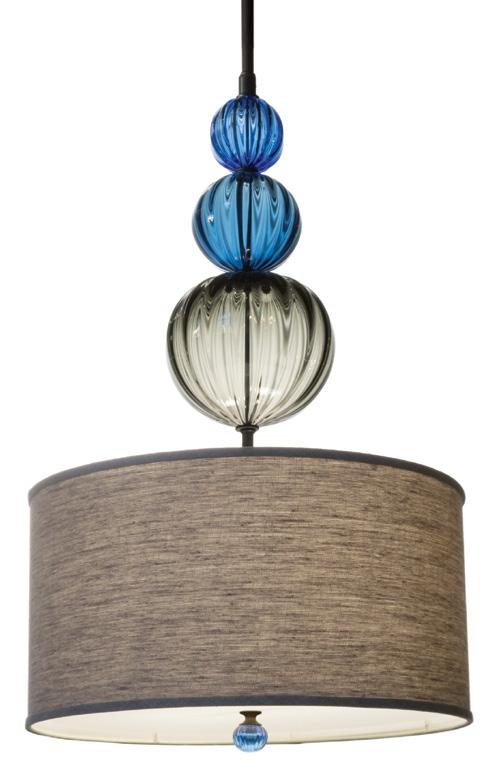 Cairn Pendant Enoki Sconce Shown: Ribbed pattern in Glacier colorway with Black Oxide finish, and Large Wagon Wheel shade in Wheat linen Fixture is 31" OAH to bottom of finial Glass dimensions, 14"