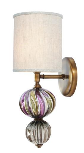 5" square 40 watt max candelabra socket Rondel Sconce Shown: Wrap pattern in Plum color, Black Oxide finish CAIRN PENDANT Shown: Large Wagon Wheel shade in White silk, Kiwi glass finial, and Brushed