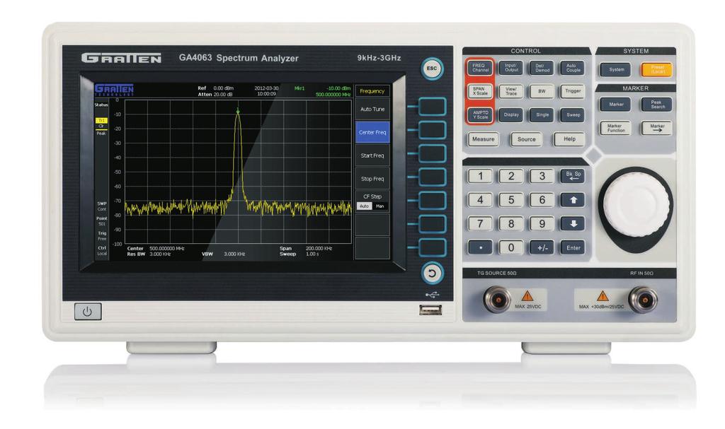 9KHz~3GHz Product Overview GA4063 is a small size, light weight, cost-effective portable spectrum analyzer to meet your all the RF application demands.