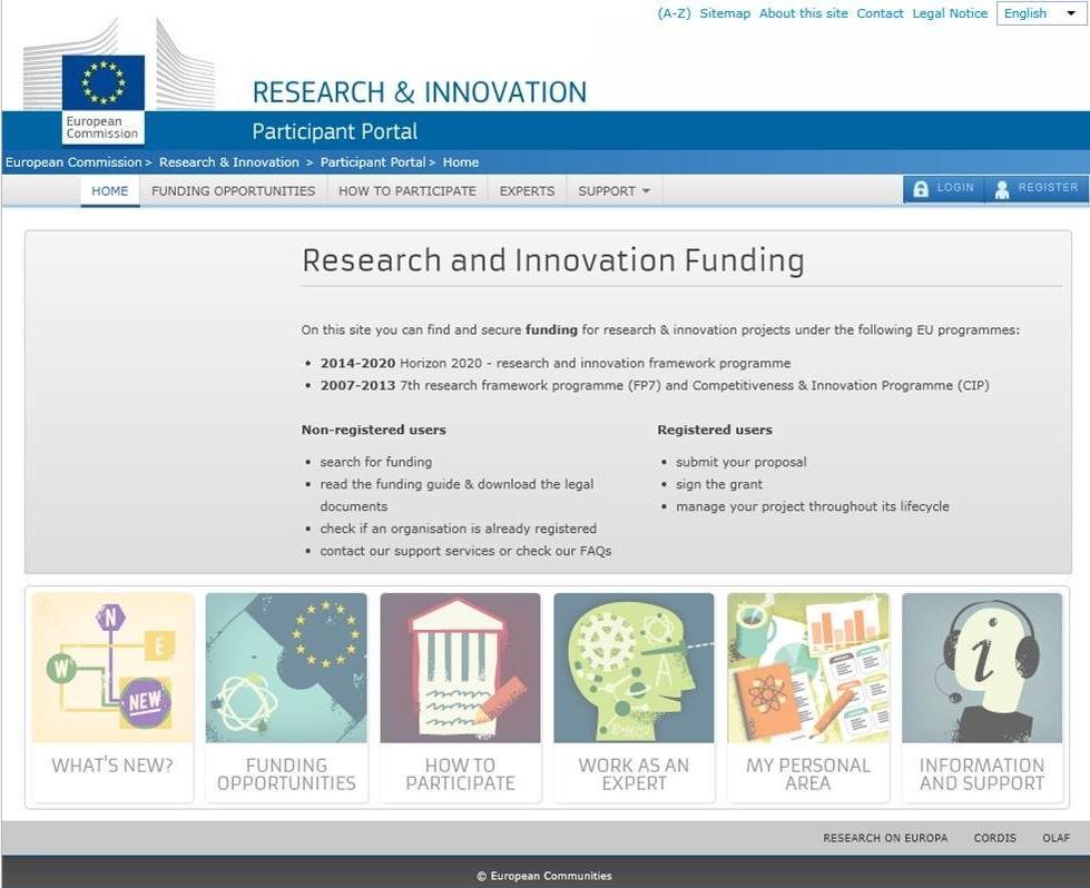 Horizon 2020 Participant s Portal - Gate to funding http://ec.europa.eu/research/participants/portal/desktop/en/home.