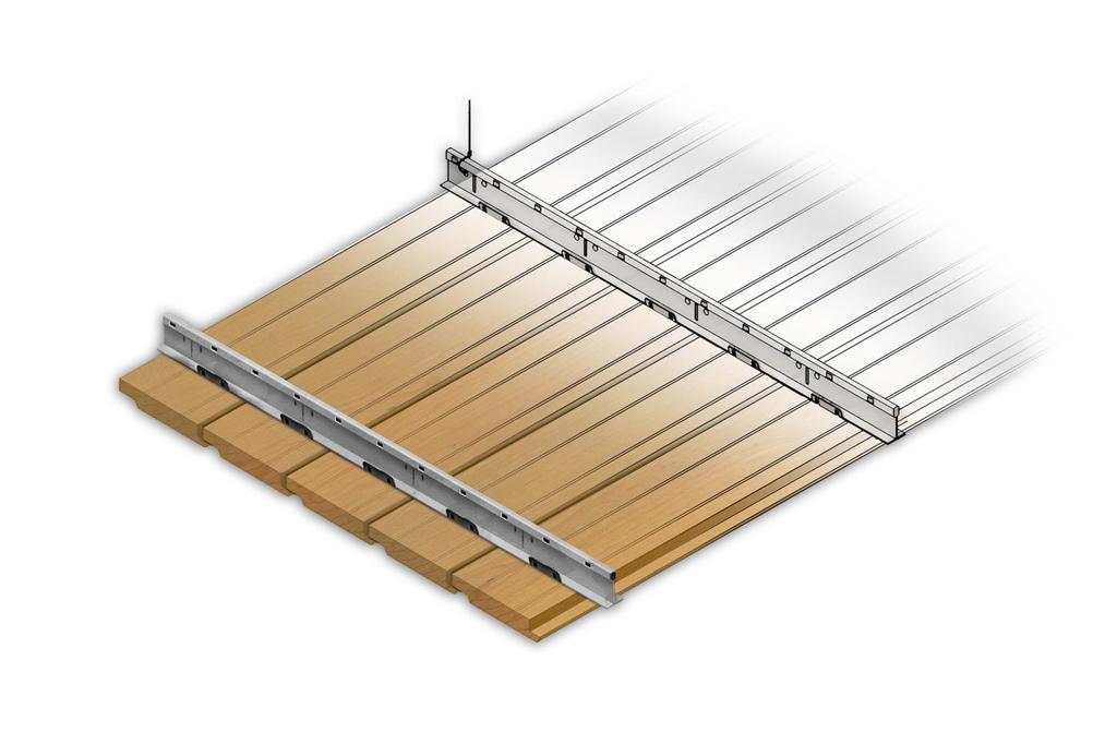 Overview SYSTEM Rulon Linear Closed wood ceilings are designed with wood boards suspended parallel to the floor with lap joints and produces a 1/4 overlap between boards.