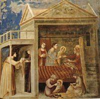 imagine the size of the room where the action takes place. Giotto seems to use transparent cubes to build the space in his frescoes.