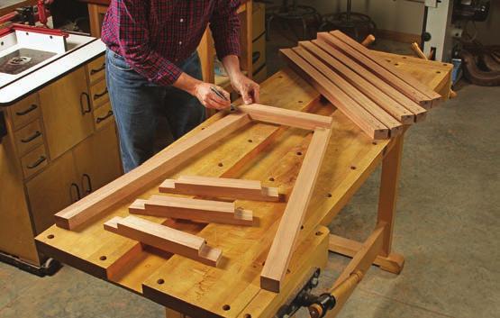 Set the legs aside for the moment so you can rip and crosscut four inner and four outer top cross braces to width and length.