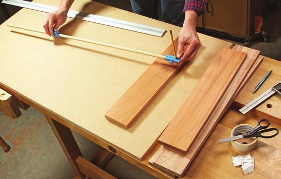 Ease all the sharp edges and ends of the slats with a 1/8"-radius roundover bit in a handheld router, and sand the roundovers to blend them as needed. Set the slats aside for now.