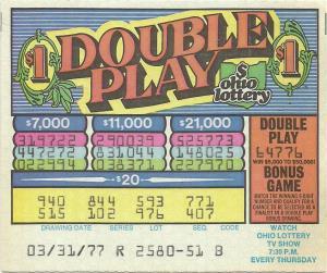 Another new game called Double Play was issued on September 16, 1976. This $1.00 game had 6 printed colors. On November 1, 1979 a $1.