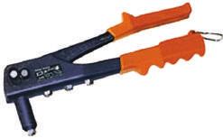 Uses rivets 3/32", 1/8", 5/32" and 3/16" diameter. Includes four nose pieces and wrench. Desc. RHT300 ARORHT300 Rivet tool w/ rotating head Rivet Tools Extended reach nose hard to get at places.