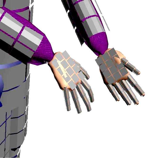 1 2 3 4 5 6 7 8 9 10 11 12 13 14 15 16 1 2 3 4 5 6 7 8 9 10 11 12 13 14 15 16 a) b) Fig. 3. Virtual skin receptors arranged on the surface of Max s hand.