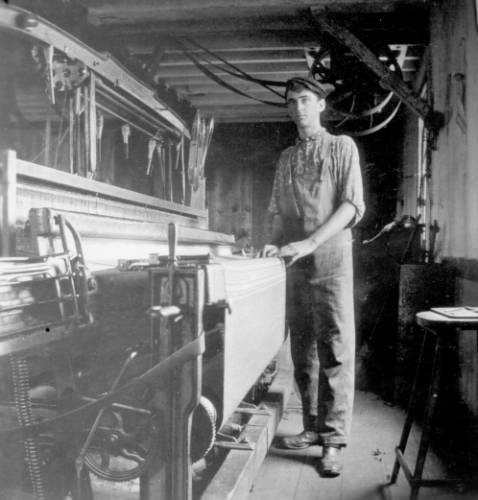 He wasn t able to bring any instructions, drawings, or (Reproduction of a photograph depicting August Burkhardt weaving a blanket at the woolen mill operated by members of the Society for Separatists