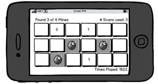 4. As user finds mines, the scan numbers update.