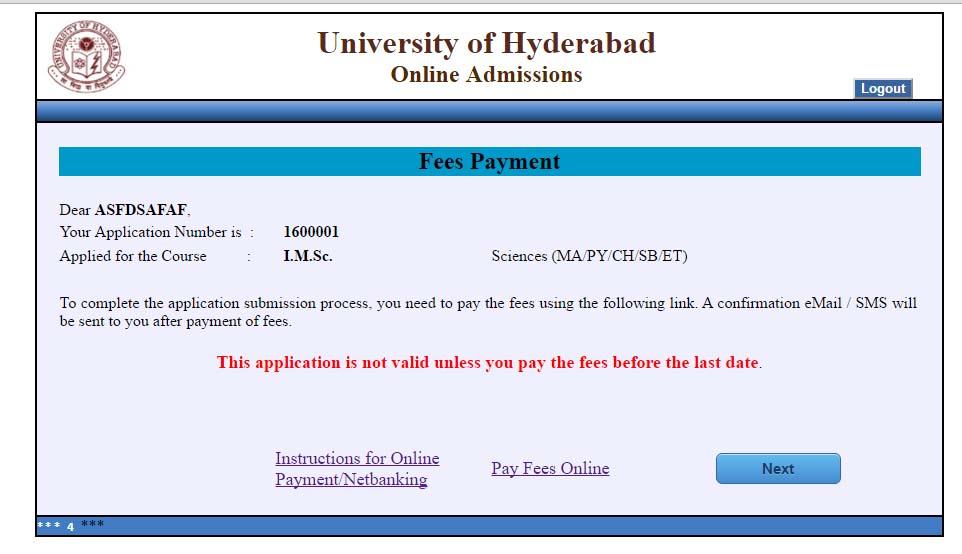 Screen 8: 1. Make the payment by using abve payment link Pay Fees Online. Yur applicatin is nt valid unless the payment is made befre the last date. 2.