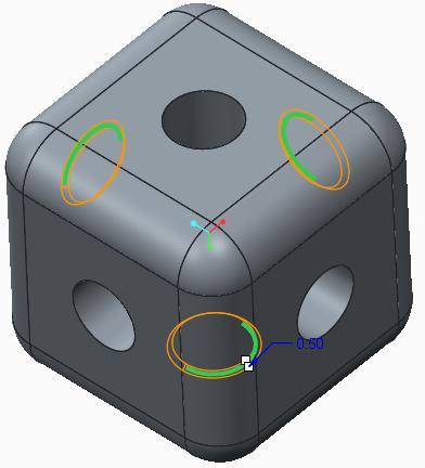 6. Spinning the model to select more edges: Release the CTRL key. Spin the model to see the three edges that have not been selected.