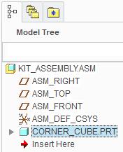The corner cube will move until its XYZ coordinate system coincides with the assemblies default coordinate system.