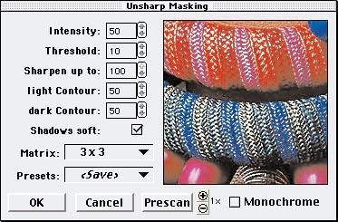 Figure 5. The interface for the Sharpening controls. A true full-resolution preview is provided and updated as the controls are altered.