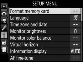 B The Setup Menu: Camera Setup To display the setup menu, press G and select the B (setup menu) tab.