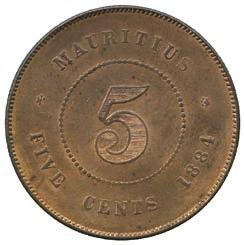 an 1883 5-Cents in uncirculated grade,