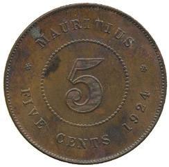 V, Bronze 5-Cents, 1921 (KM 14).